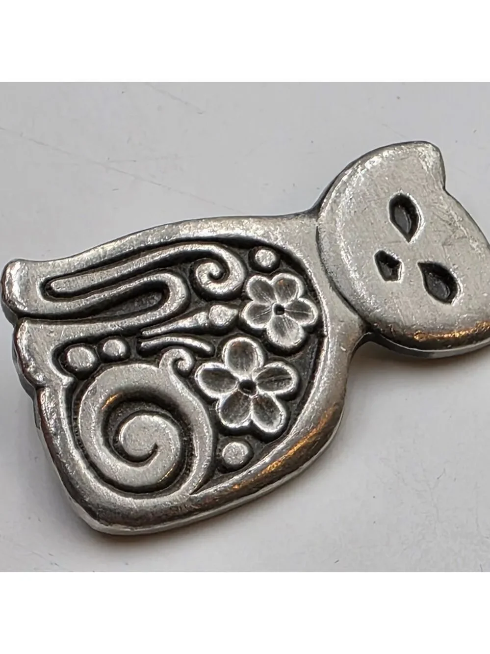 ​VTG Rune Tennesmed Sweden Pewter Cat Brooch Modernist Floral MCM Kitty Pin